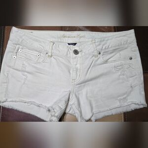American Eagle White Denim Cutoff Shorts Size 10